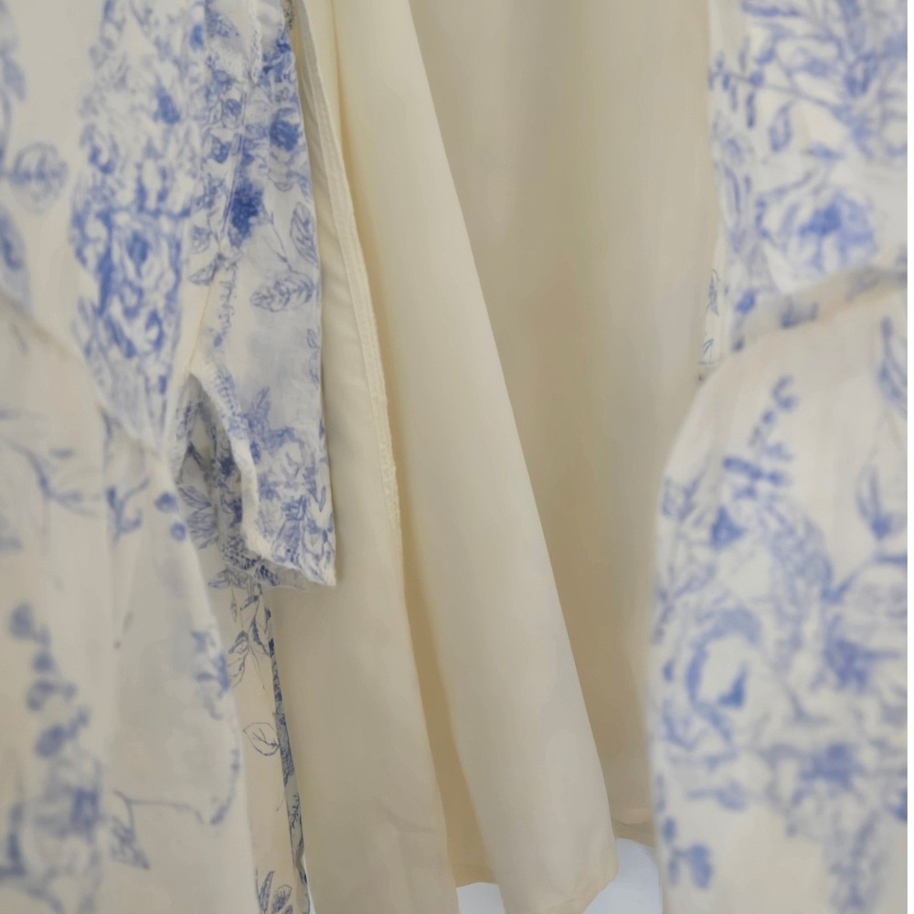 Talmlah Blue Toile Floral Tiered Ruffle Midi Dress L Cottagecore - Picture 6 of 10